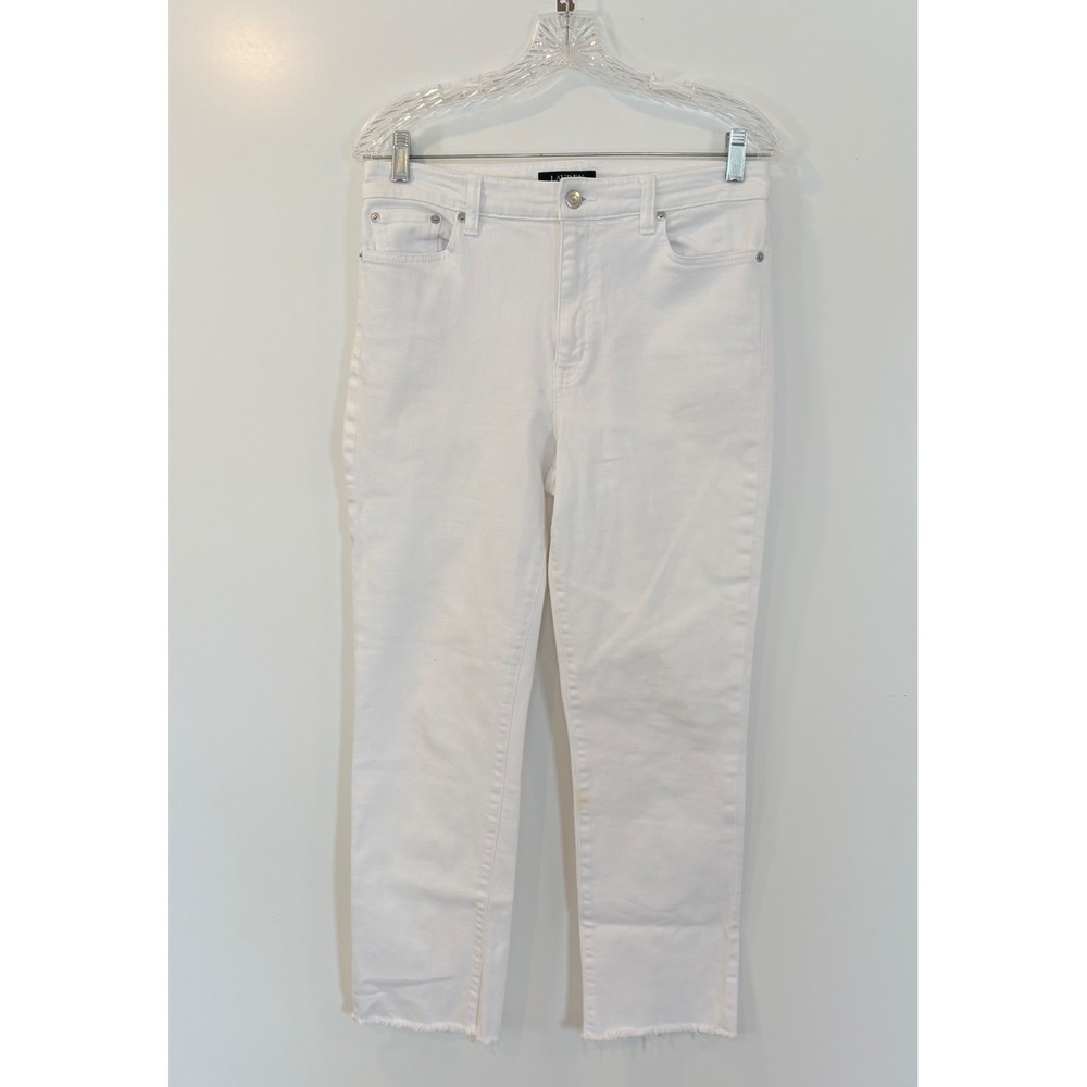 Lauren Ralph Lauren Regal Straight Crop Jeans White Raw Hem Stretch Size 8